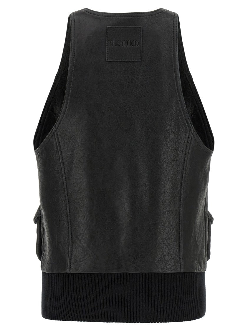 The Attico Hammered Leather Blouson Vest With Ribbed Knit Hem