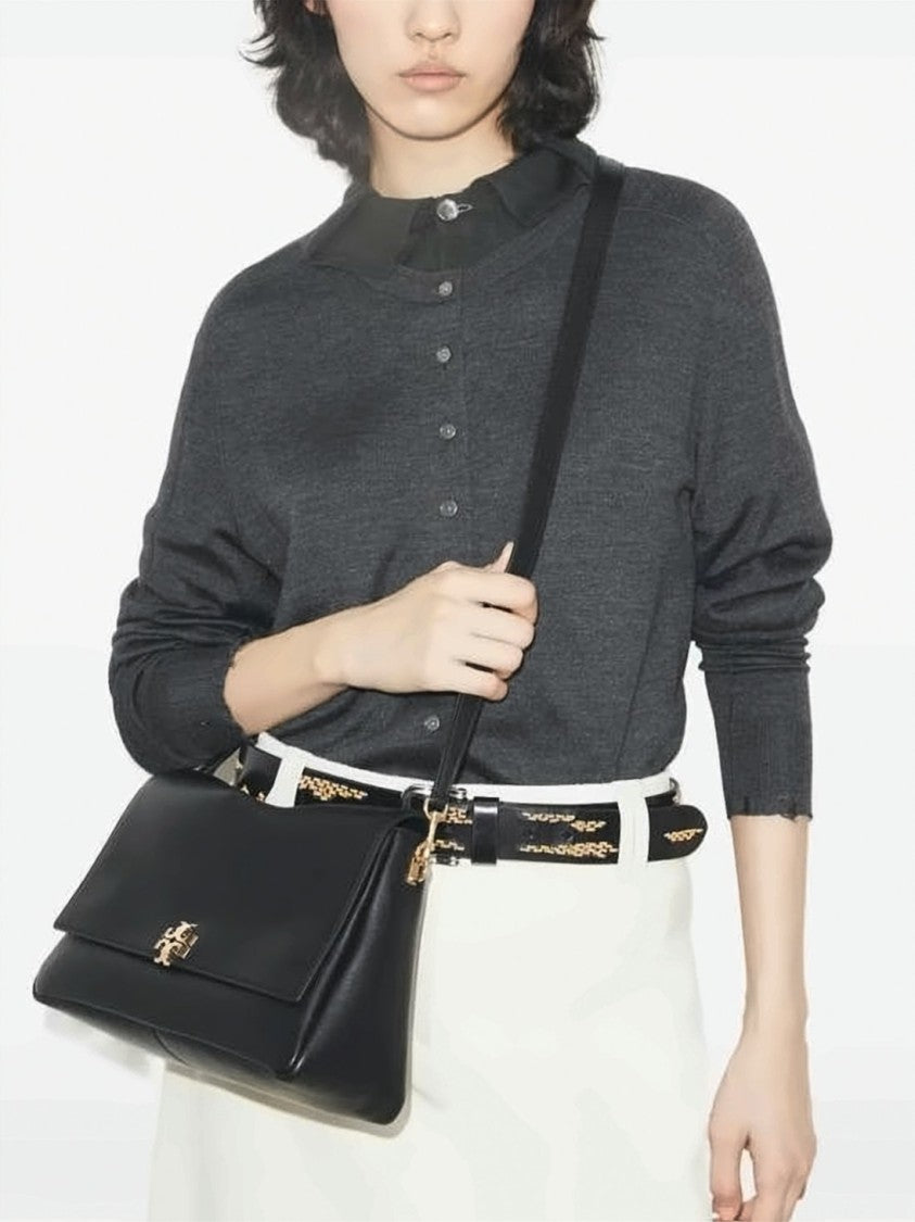 Tory Burch Sleek Rectangular Black Cowhide Leather Shoulder Bag