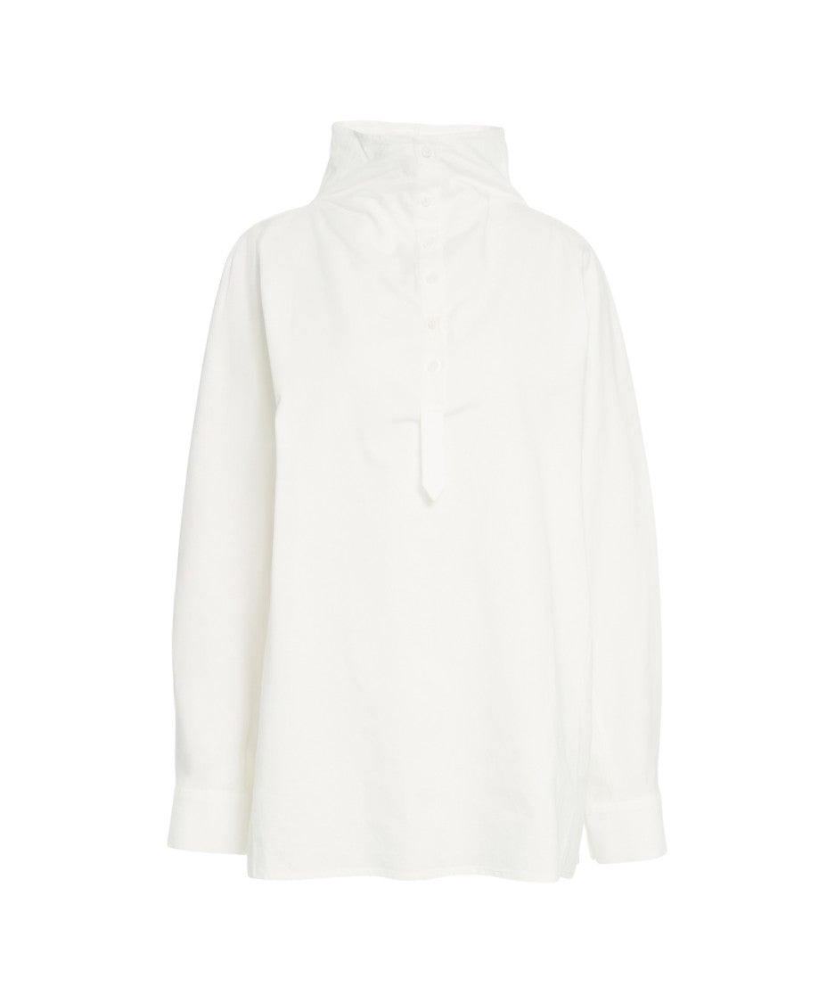 Viktoria Chan High-Collar Relaxed Shirt With Hidden Button Closure