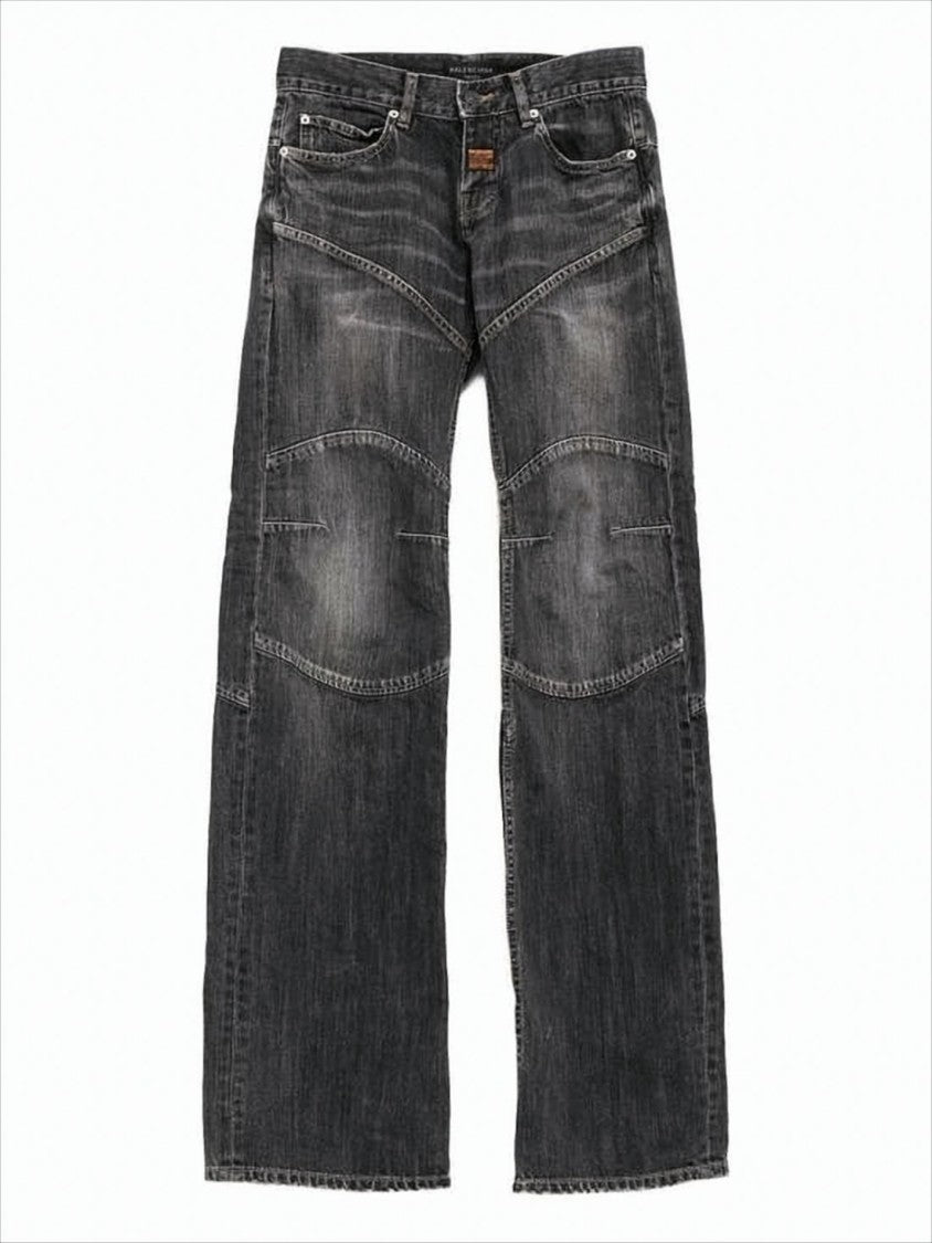 Balenciaga Relaxed Fit Black Denim Pants With Distinctive Panel Stitching
