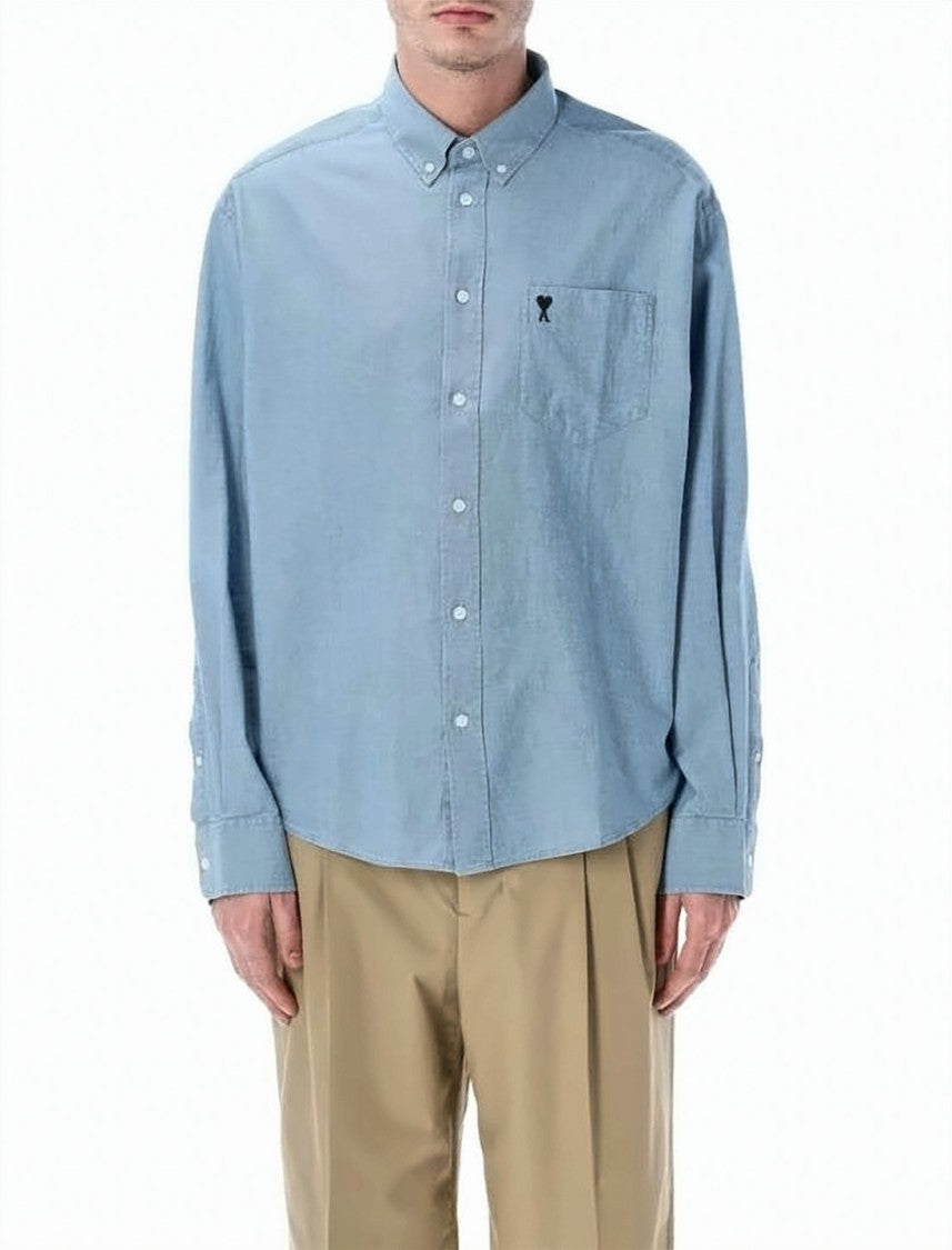 Ami Paris Light Blue Long-Sleeve Cotton Shirt