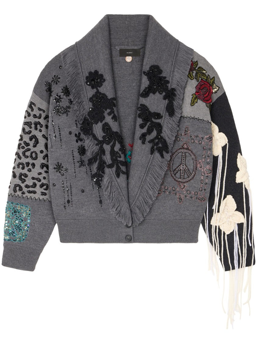 Alanui Cropped Patchwork Cardigan With Floral Embroidery