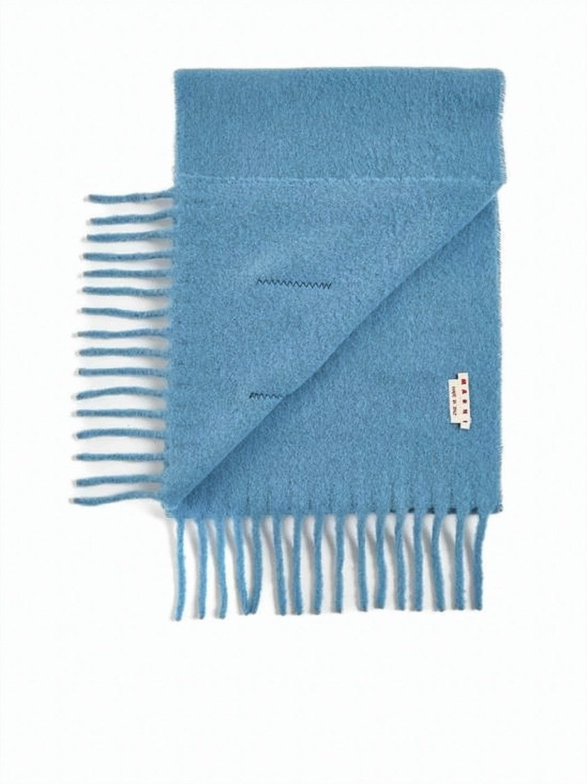 Marni Turquoise Alpaca Blend Scarf With Fringed Edges