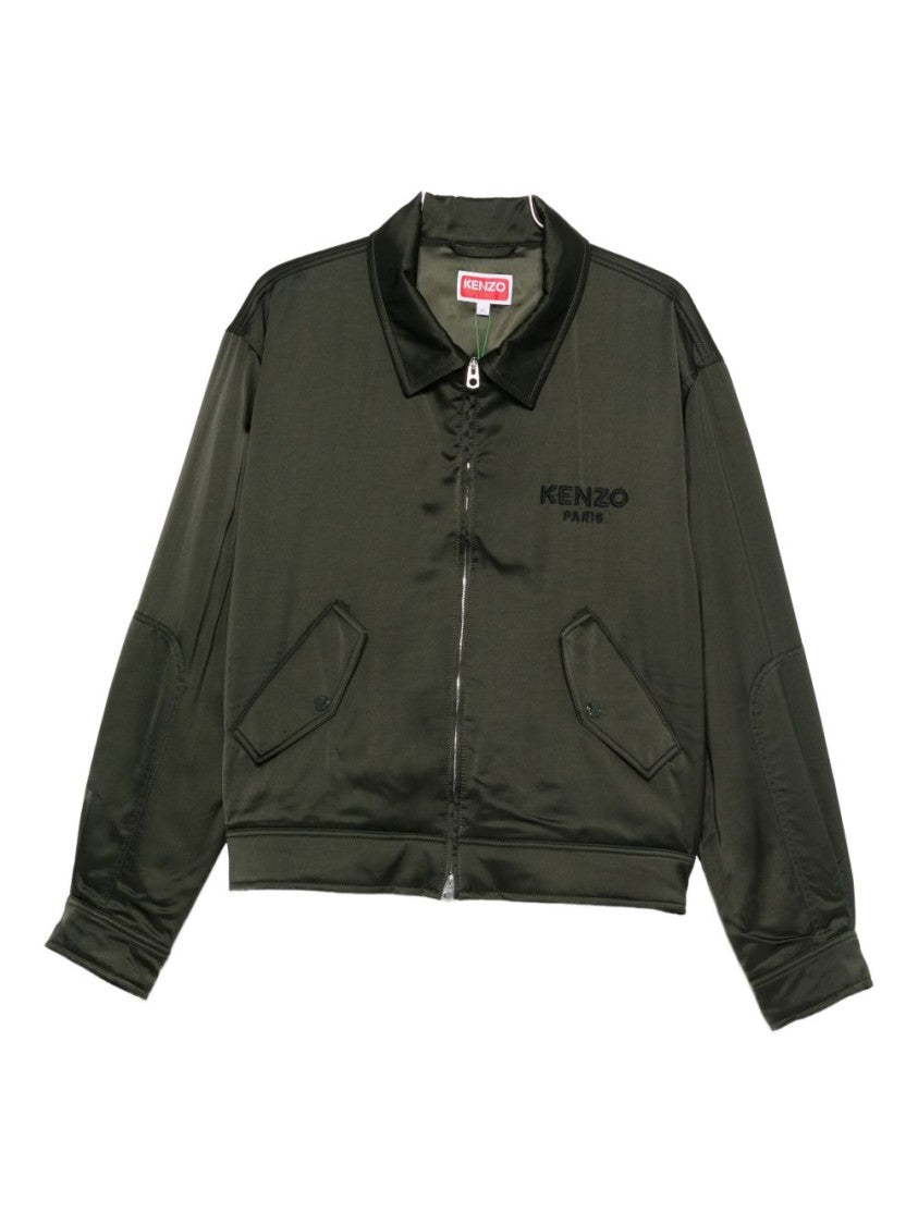 Kenzo Dark Green Satin Embroidered Jacket
