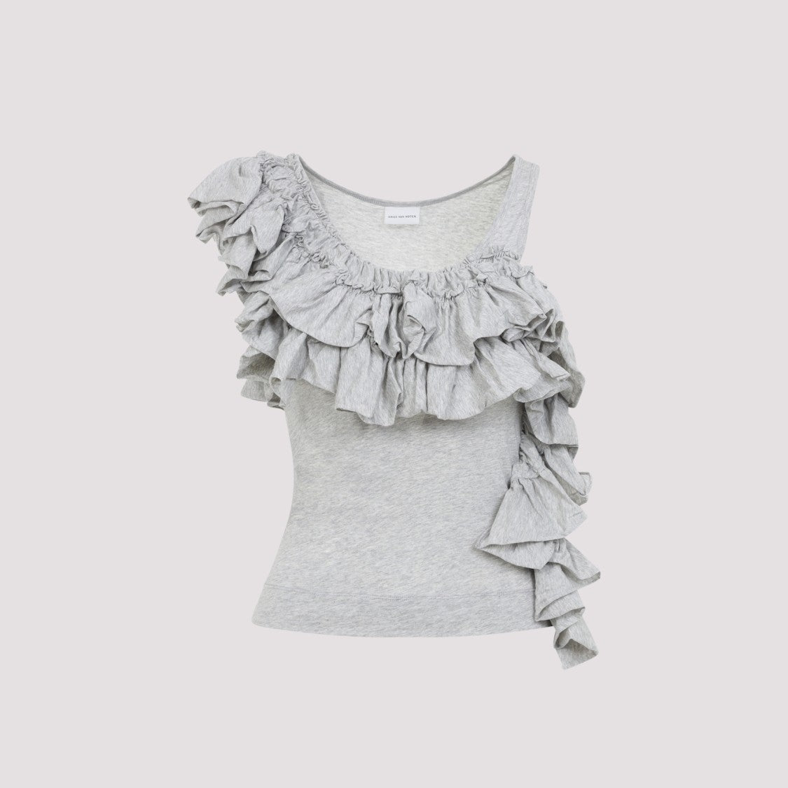 Dries Van Noten Fitted Grey Top With Asymmetrical Ruffles