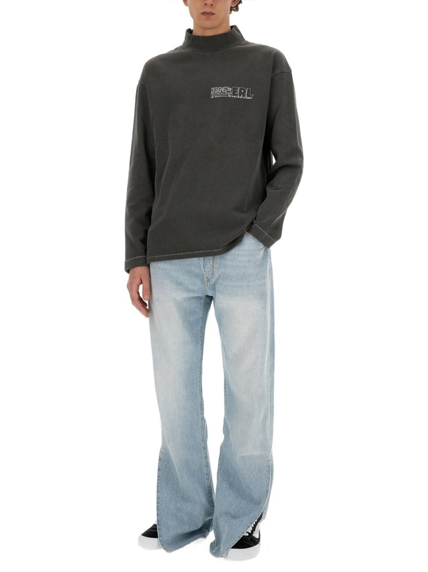 Erl Print T-Shirt With High Neckline And Long Sleeves