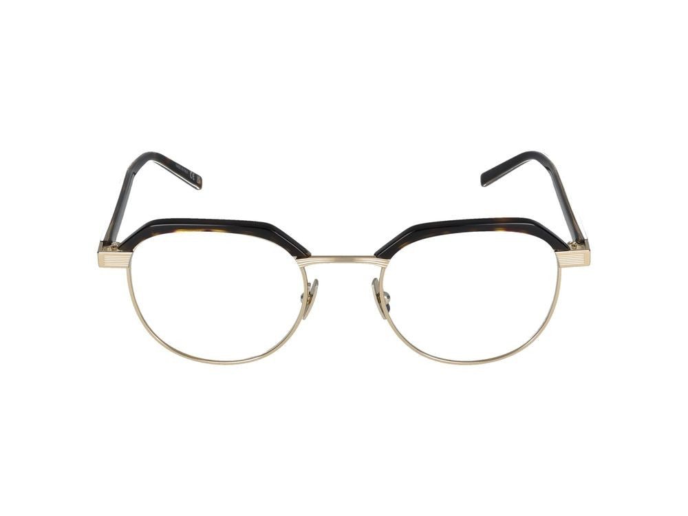 Saint Laurent Havana Geometric Metal Eyeglasses