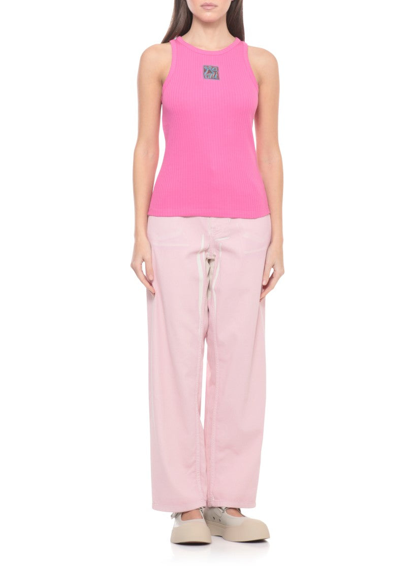 Marni Fuchsia Logo Ribbed Cotton Tank Top