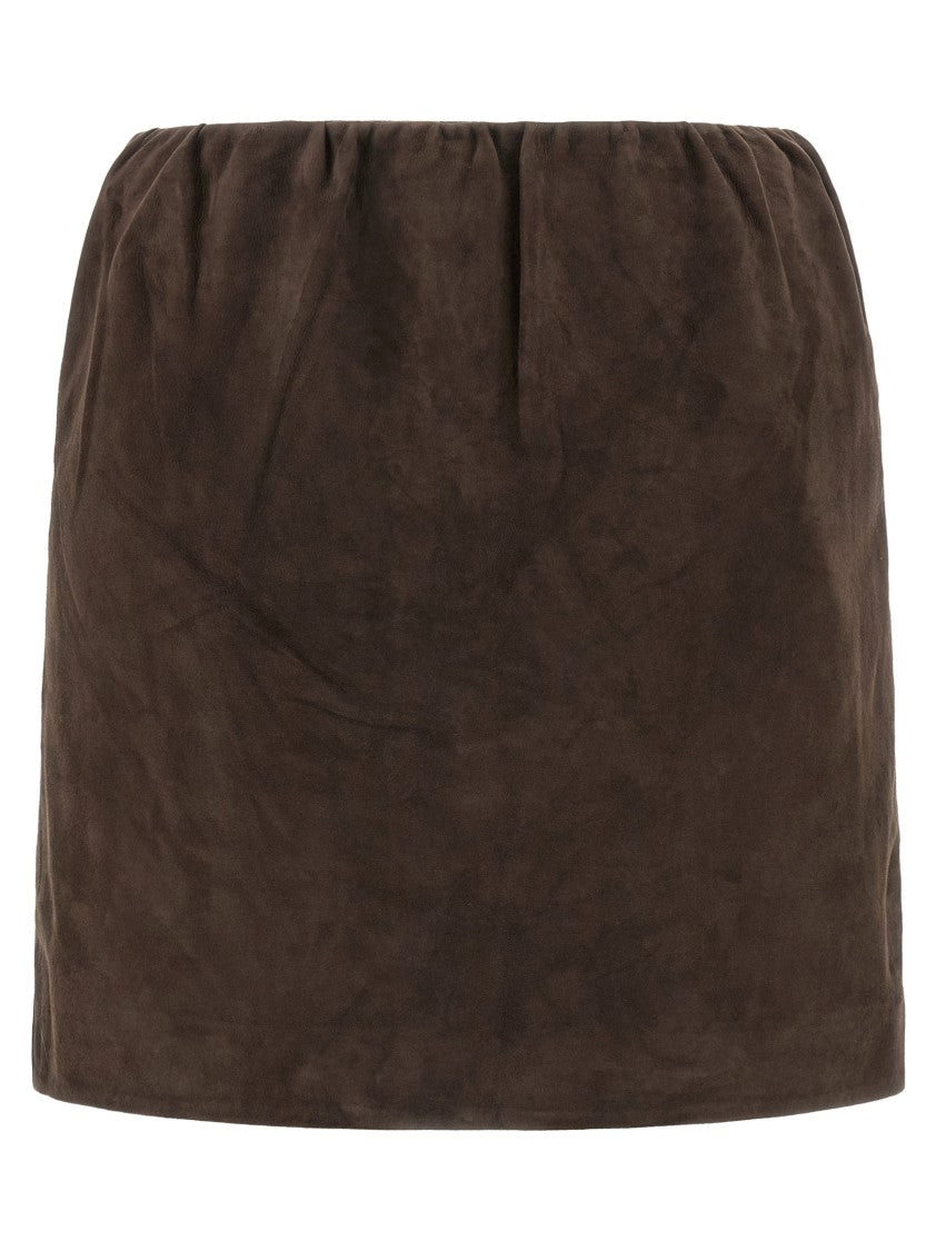 Rotate Birger Christensen Straight Silhouette Brown Suede Mini Skirt