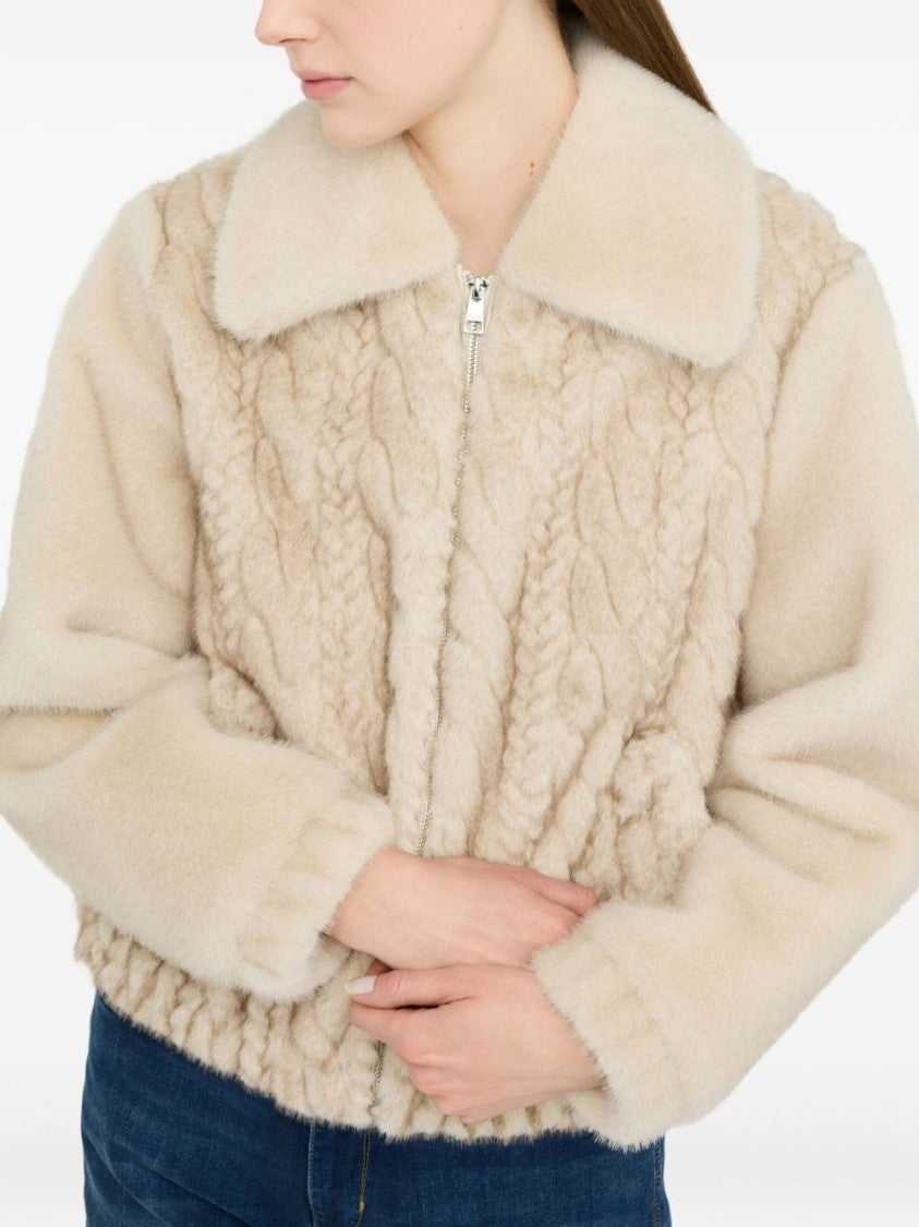 Liu Jo Cropped Beige Coat With Textured Panel
