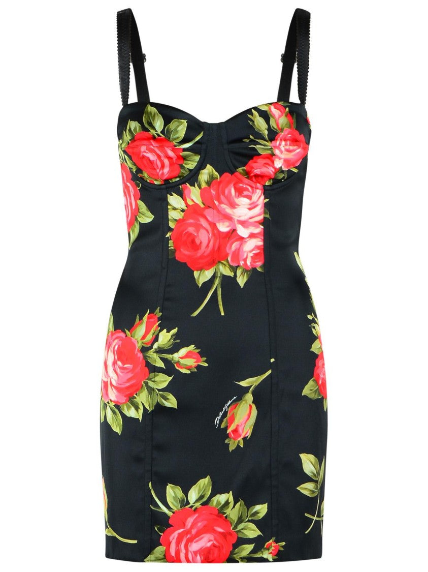 Dolce & Gabbana 'Bouquet Rose' Dress In Black Viscose Blend