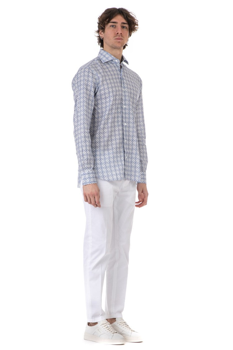 Barba Geometric Print Cotton-Linen Shirt Dandylife