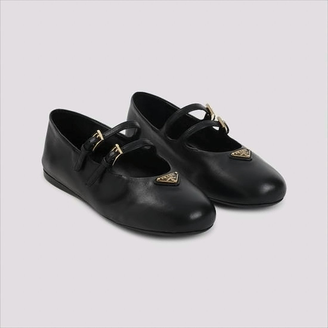 Prada Rounded Toe Black Lambskin Flat Shoes