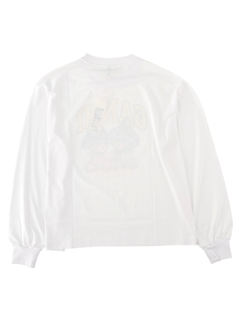 Ganni White Playful Cat Graphic Cotton Sweatshirt