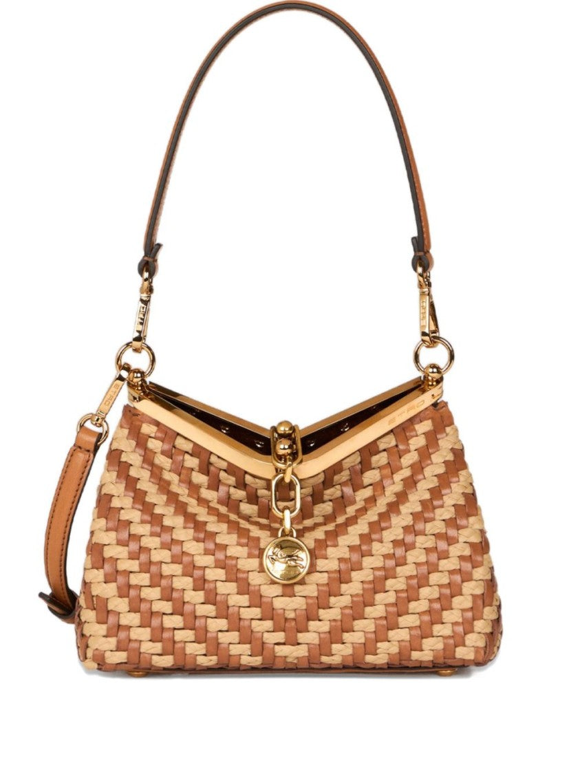 Etro Braided Raffia And Leather Handbag