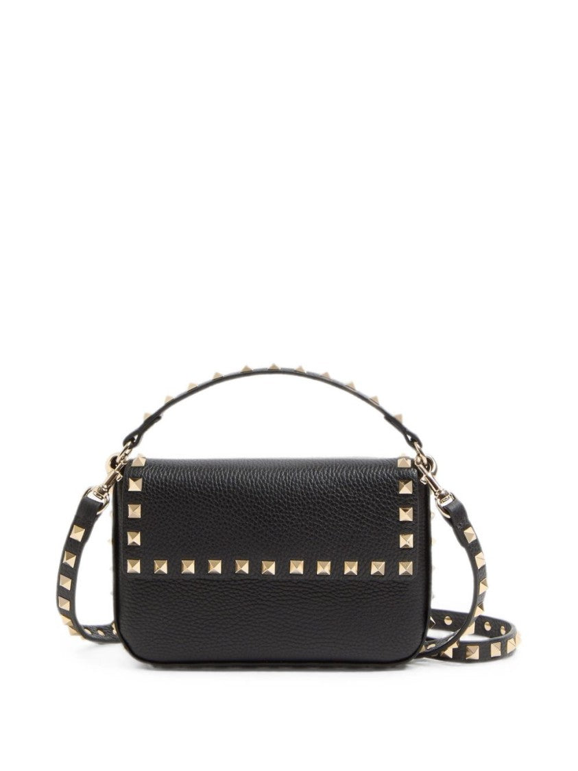Valentino Garavani Rectangular Black Leather Bag With Gold-Tone Pyramid Studs