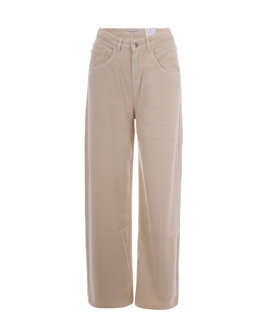 Icon Denim Wide-Leg Beige Jeans With Mid-Rise Waist And Timeless Appeal