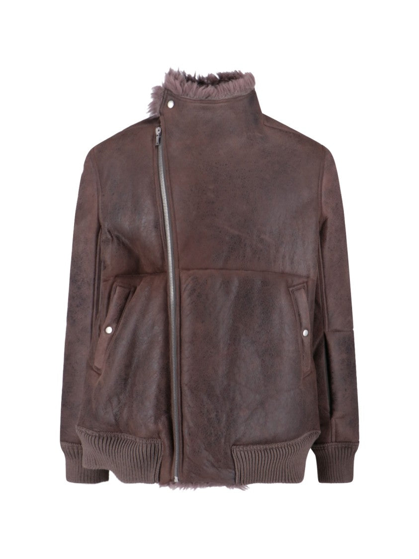 Rick Owens Distressed Leather Jacket With Plush Shearling Lining