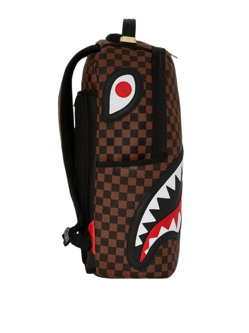 Sprayground Brown Checkered Sawtooth Shark Graphic Backpack
