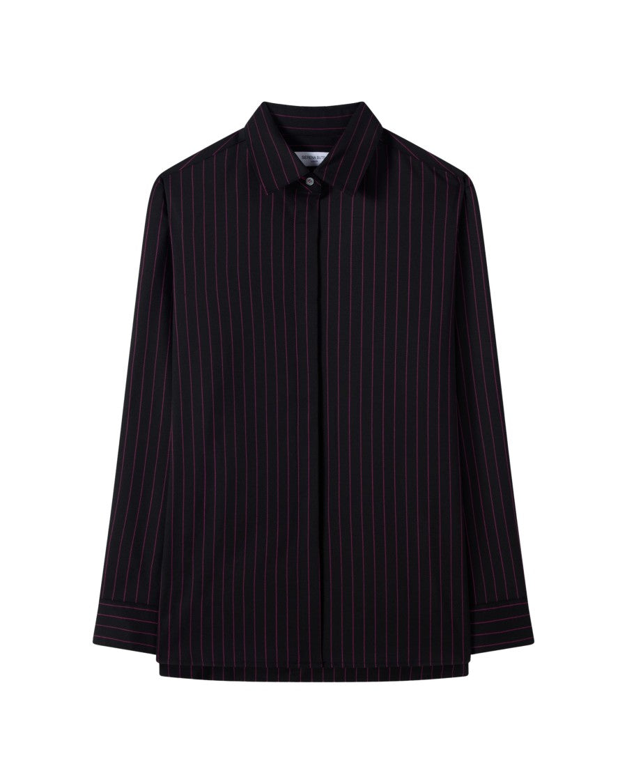Serena Bute Wool Pinstripe Boyfriend Shirt - Black/Pink