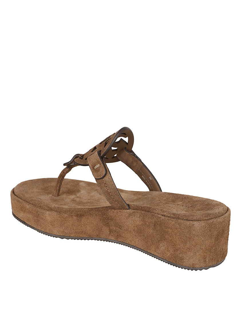 Tory Burch Wedge Sandals With Distinctive Cut-Out Logo