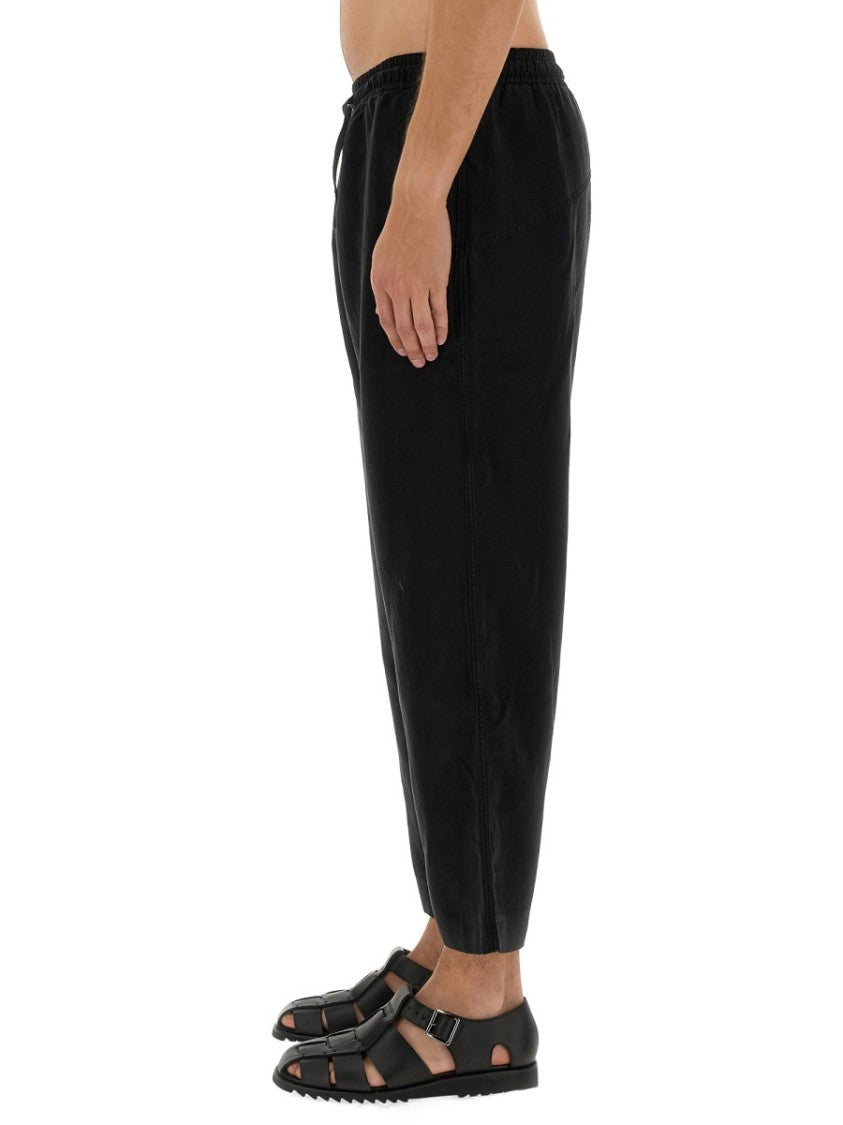 Ymc Cropped Black Linen Blend Pants