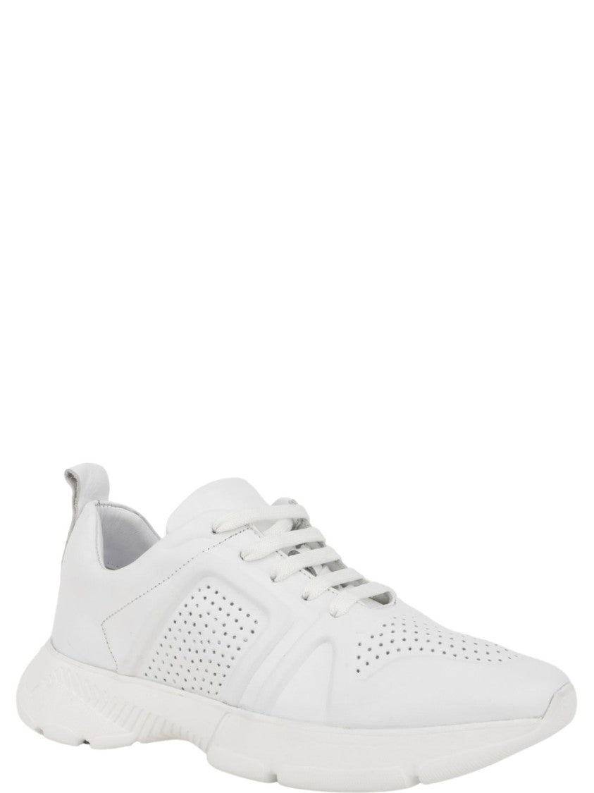 Sergio Moretti White Leather Trainers With Perforated Detailing
