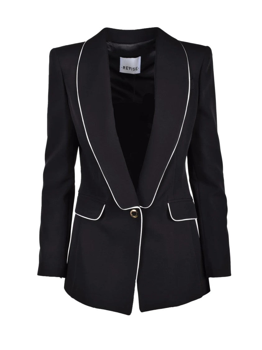 Revise Black Piping Polyester-Blend Blazer
