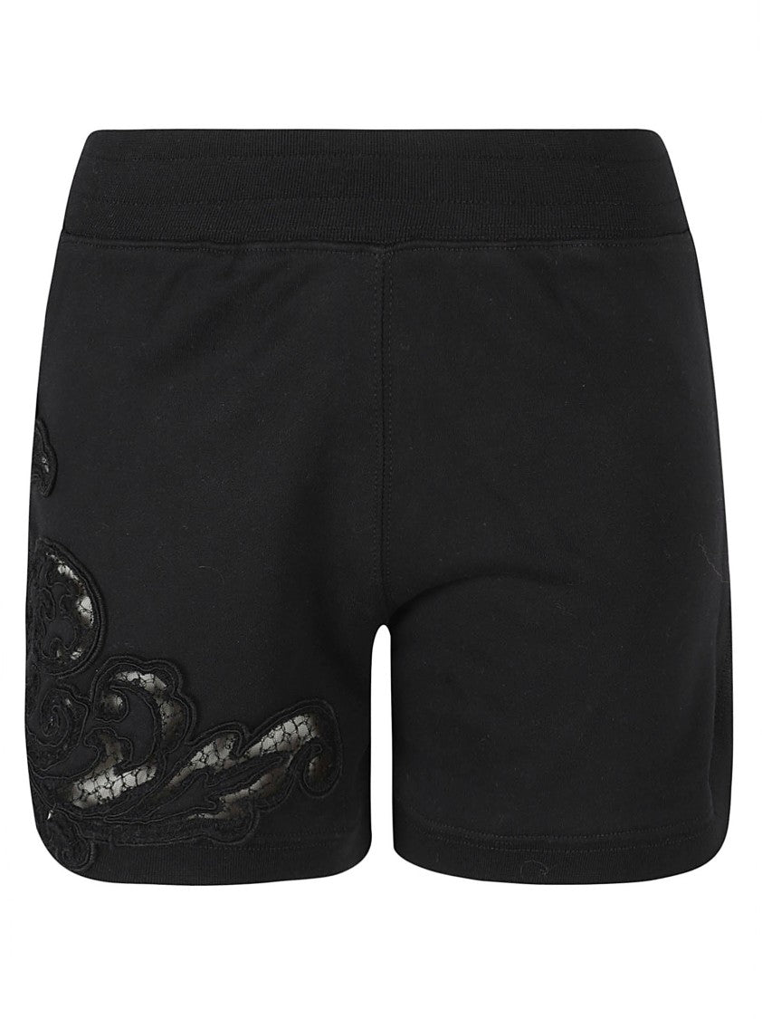 Ermanno Scervino Black Shorts With Embroidery And Elastic Waistband