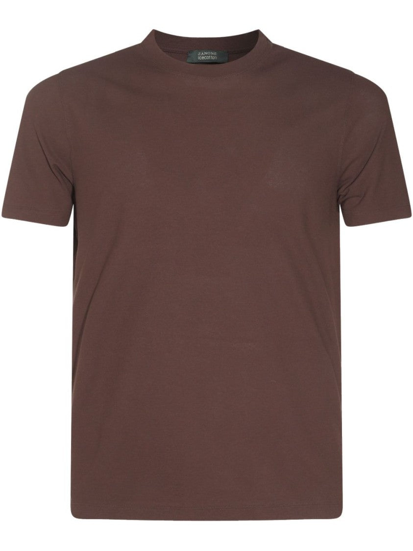 Zanone Brown Round Neck T-Shirt With Short Sleeves