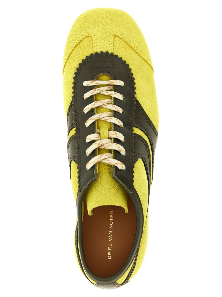 Dries Van Noten Low-Profile Yellow Suede Sneakers With Contrasting Leather Details