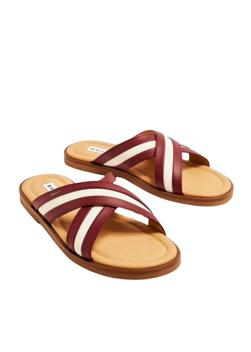 Bally Burgundy Leather Mule With Crisscross Straps