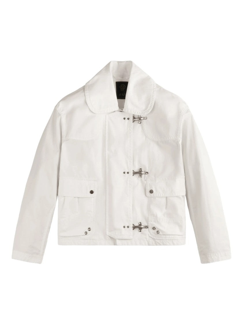 Fay Boxy Cropped White Metal Clasp Jacket