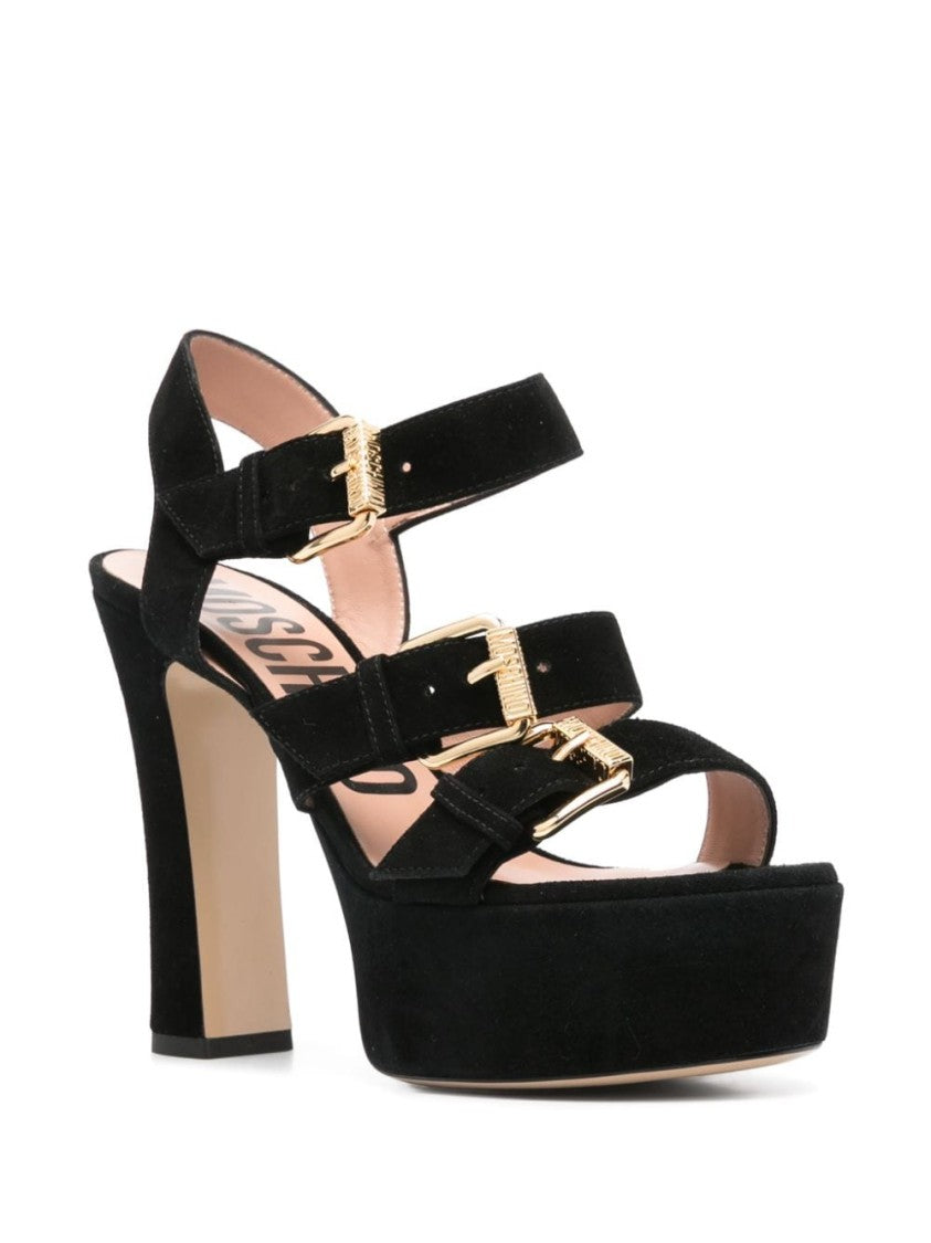 Moschino Black Calf Suede Platform Sandals