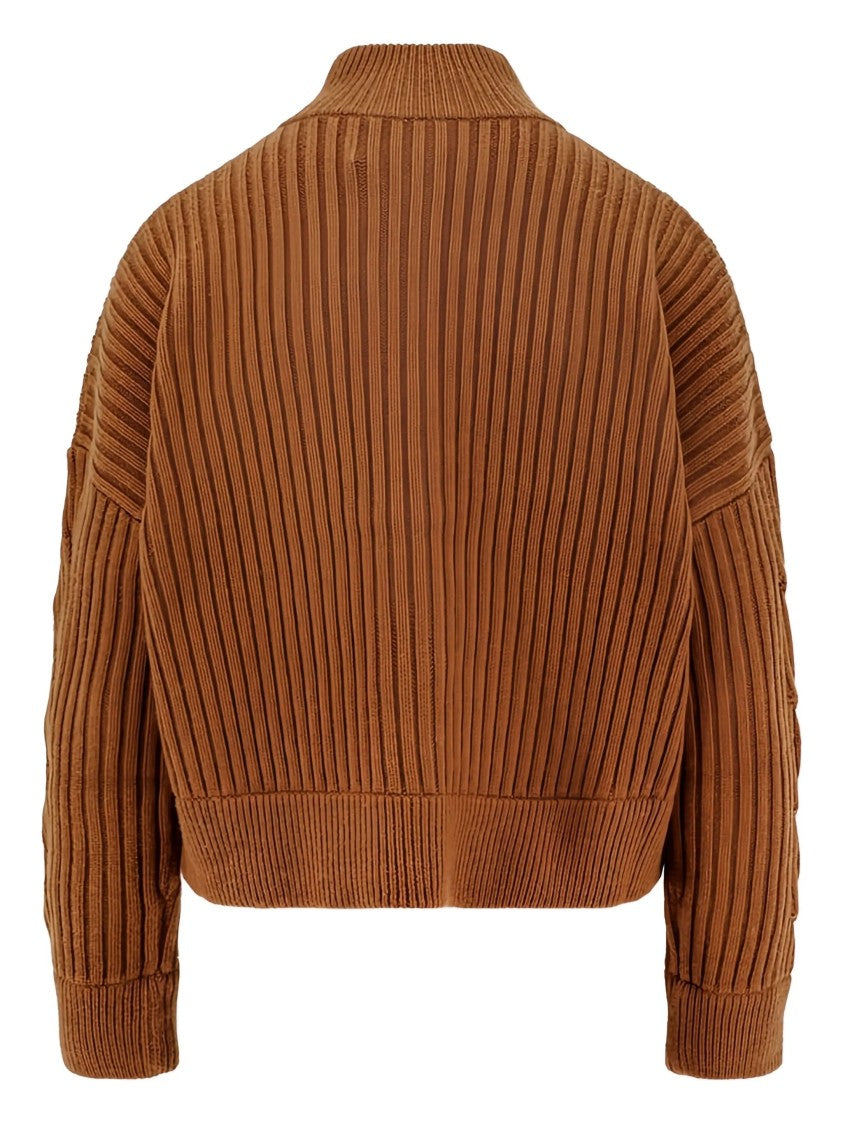 Max Mara Brown Afelio Ribbed Knit Cropped Jacket