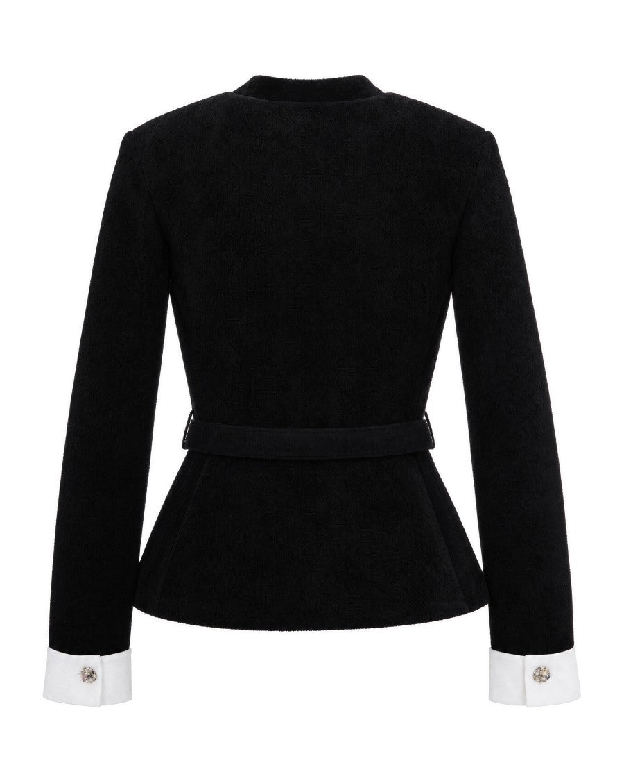 Self-Portrait Black Chenille Jewel Button Knit Cardigan