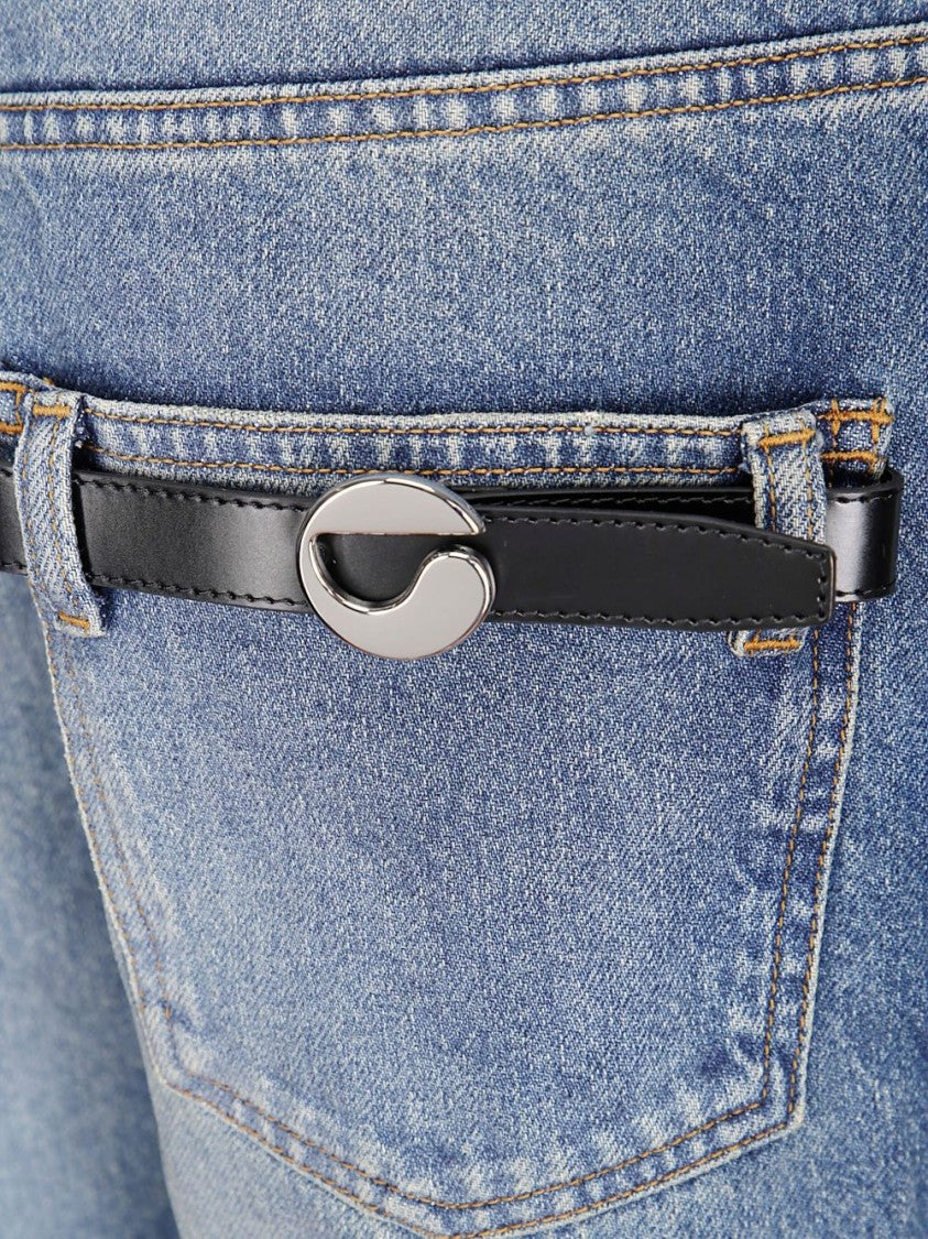 Coperni Mid-Blue Straight-Leg Cropped Jeans With Leather Detail