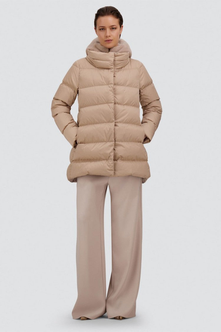 Herno Beige Polyester Fur-Trim Hooded Puffer Jacket