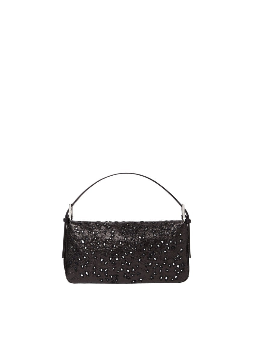 Fendi Black Geometrically Cut Mirror Calfskin Baguette Shoulder Bag