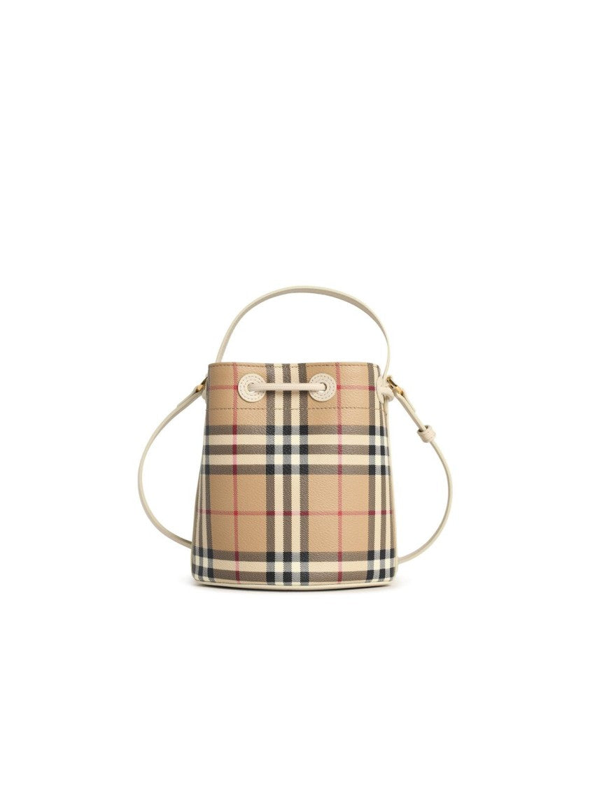 Burberry 'Vintage Check' Bucket Bag In Beige Cotton Blend