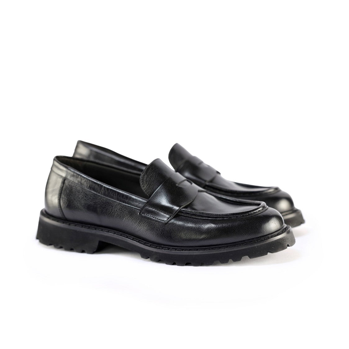 Ton Gout Polished Penny Strap Loafers With Lugged Rubber Sole