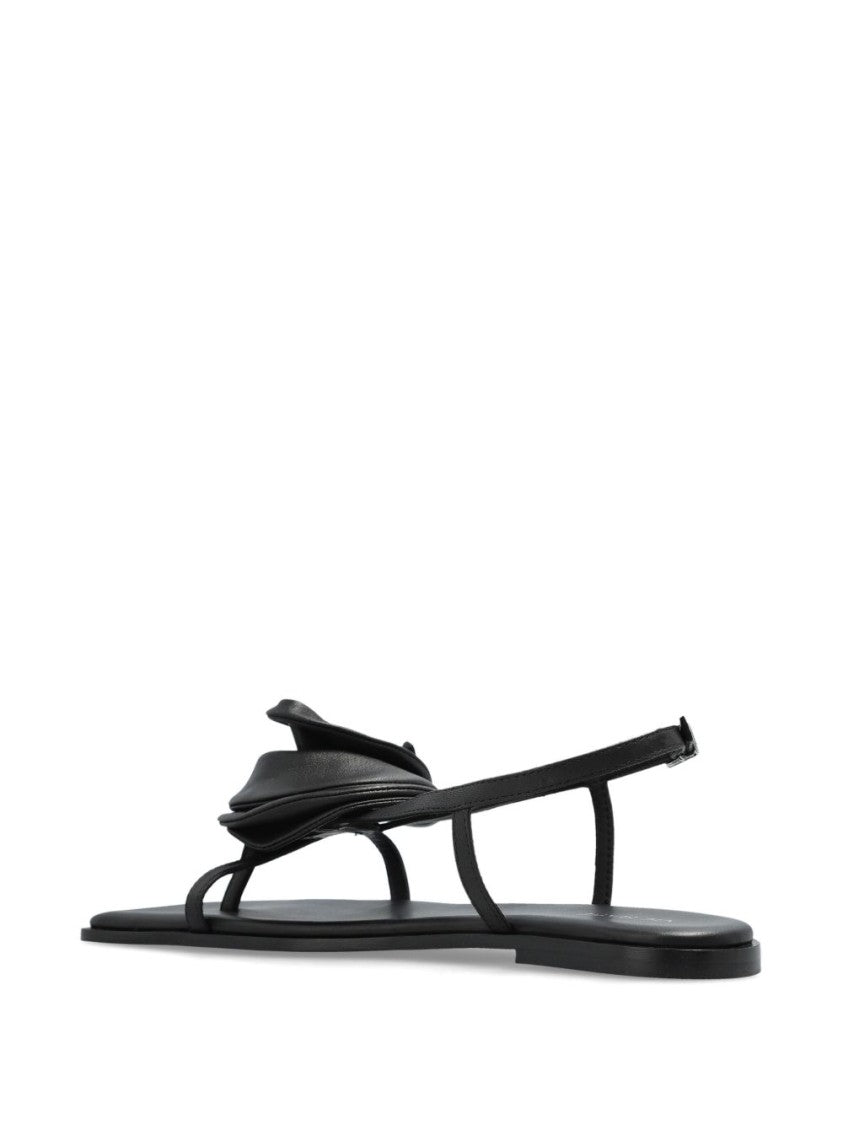 Vic Matié Black Floral Appliqué Square Slingback Sandals