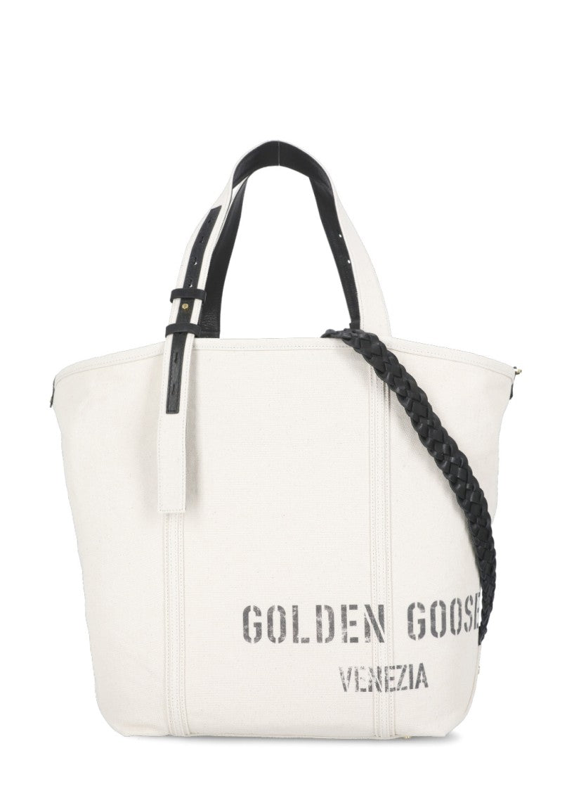 Golden Goose Ivory Canvas Shopper Bag