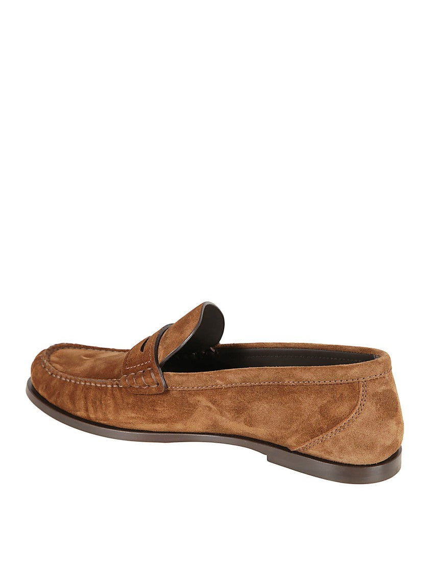 Saint Laurent Suede Moccasins With Cassandre Gold Emblem