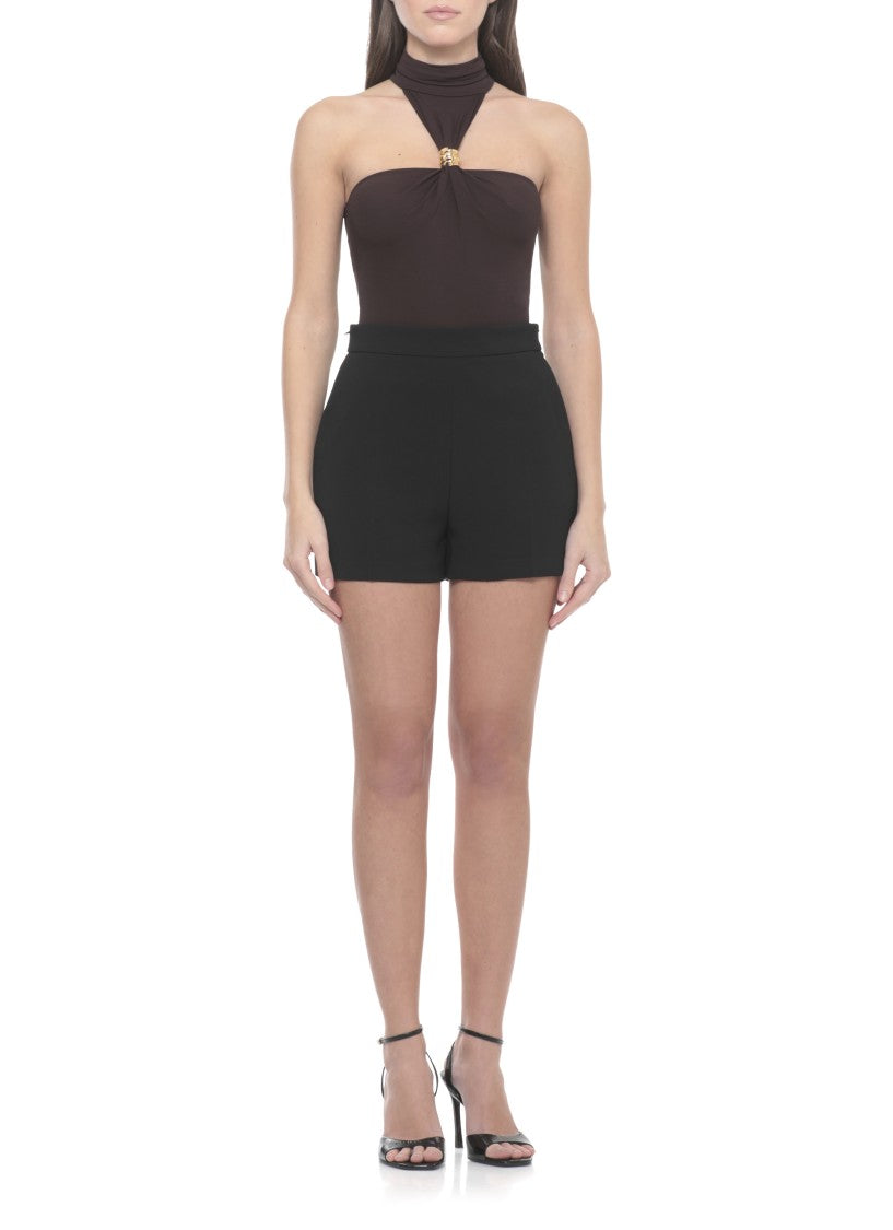 Elisabetta Franchi Brown Metal Detail Viscose Bodysuit