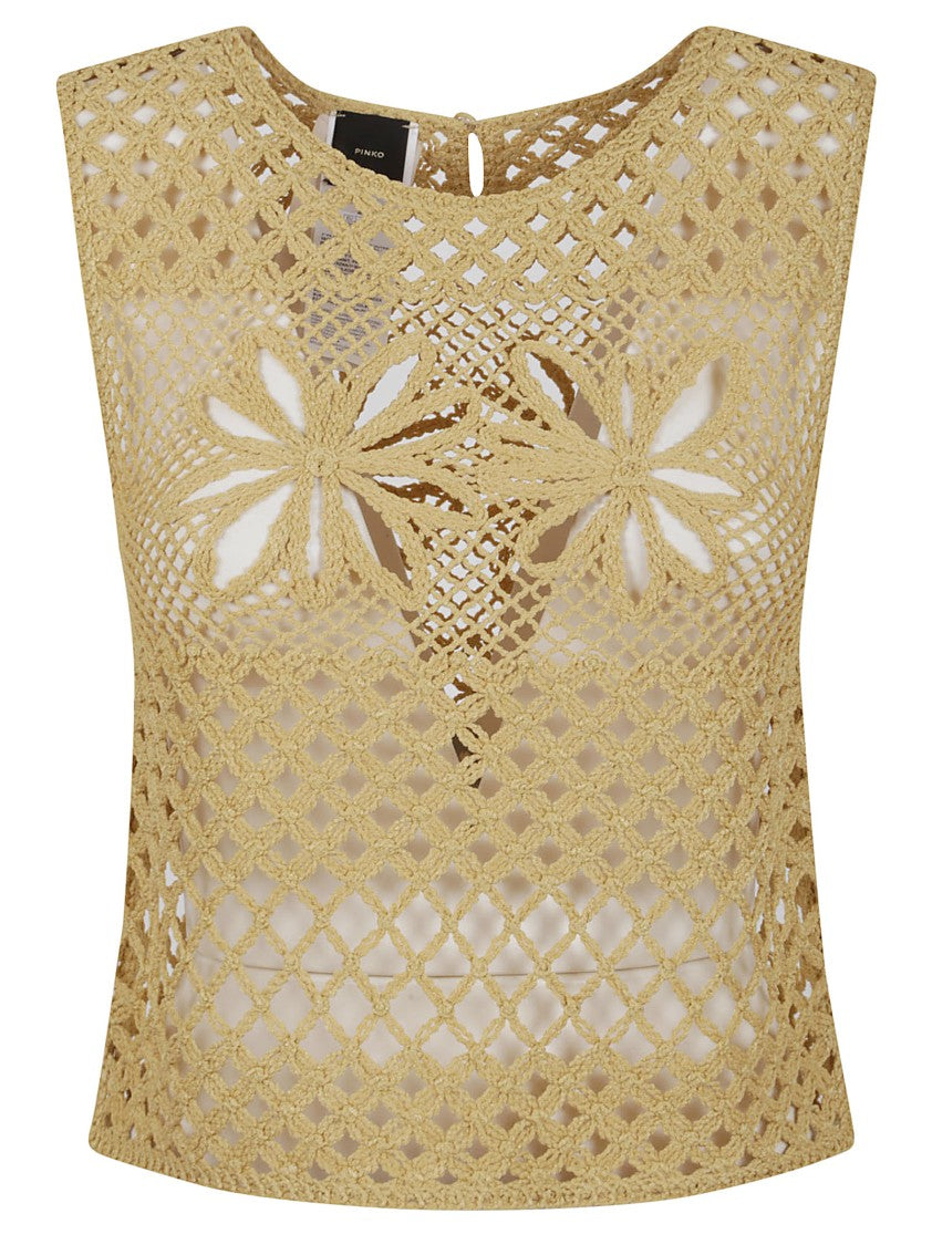 Pinko Delicate Crochet Top With Floral Motifs