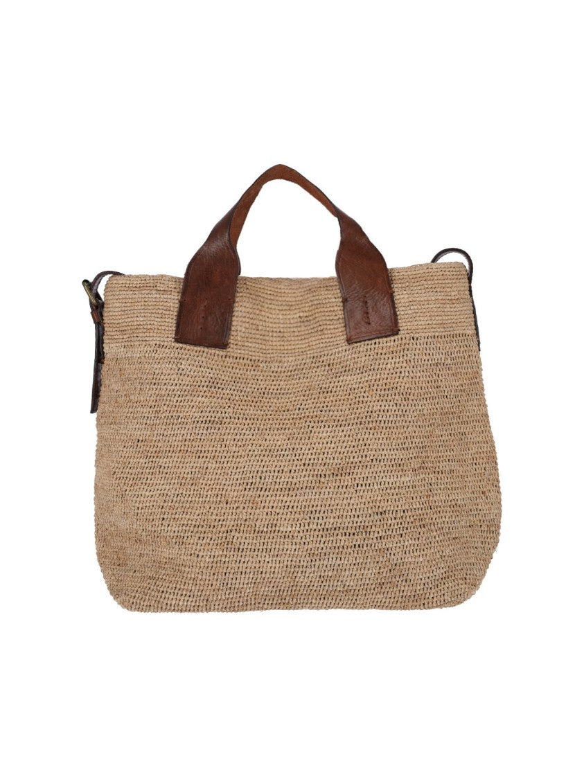 Ibeliv Beige Mety Textured Raffia Shoulder Bag