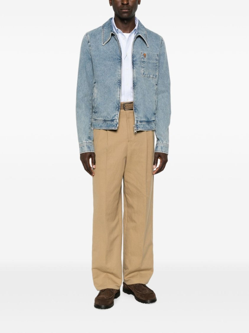 Ami Paris Classic Denim Jacket With Pointed Collar And Emblem