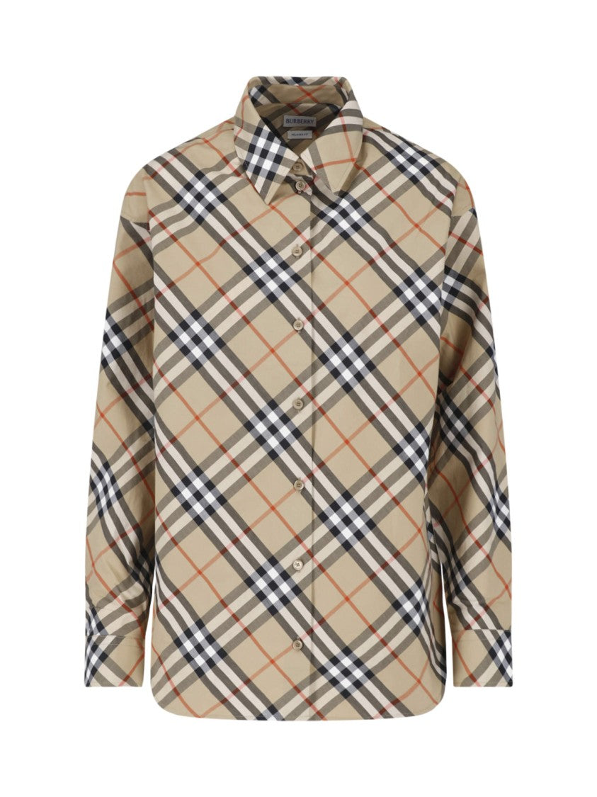 Burberry Check Pattern Cotton Burberry Shirt With Button Closure