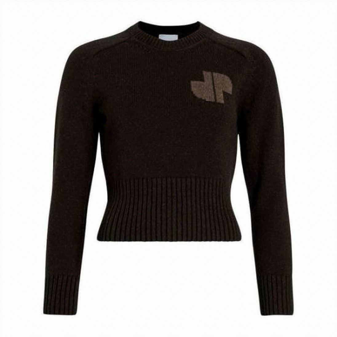 Patou Fitted Black Wool And Cashmere Sweater With Geometric Logo
